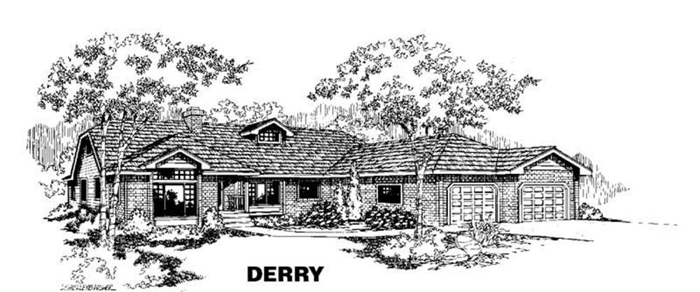 Front view of Ranch home (ThePlanCollection: House Plan #145-1099)