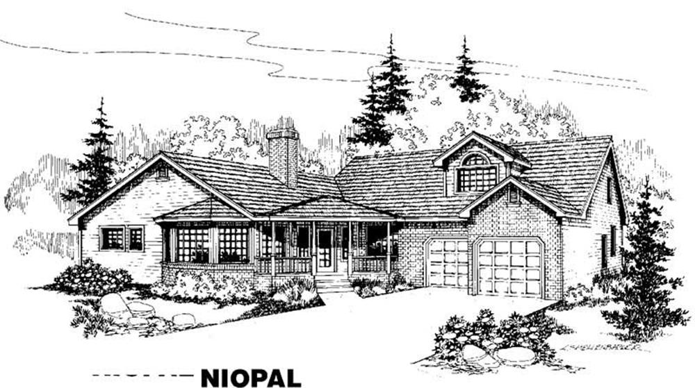 Front view of Ranch home (ThePlanCollection: House Plan #145-1103)