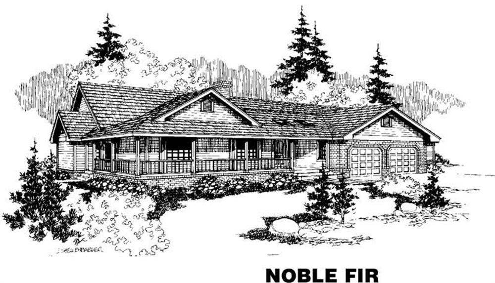 Front view of Ranch home (ThePlanCollection: House Plan #145-1104)