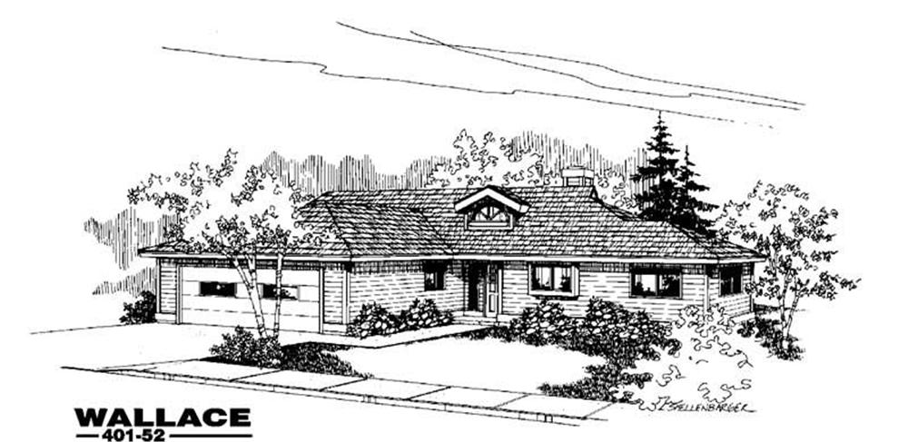 Front view of Ranch home (ThePlanCollection: House Plan #145-1114)