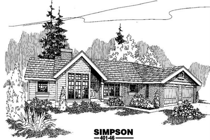 Front view of Ranch home (ThePlanCollection: House Plan #145-1134)