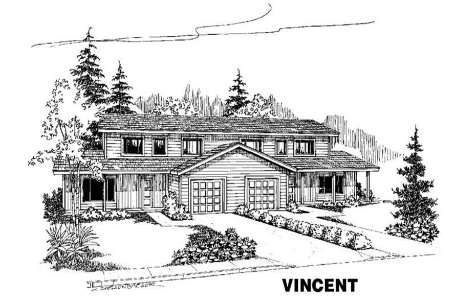 Front view of Duplex home (ThePlanCollection: House Plan #145-1136)