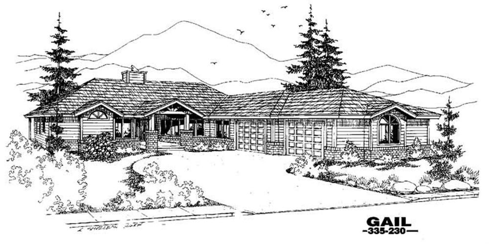 Front view of Ranch home (ThePlanCollection: House Plan #145-1172)