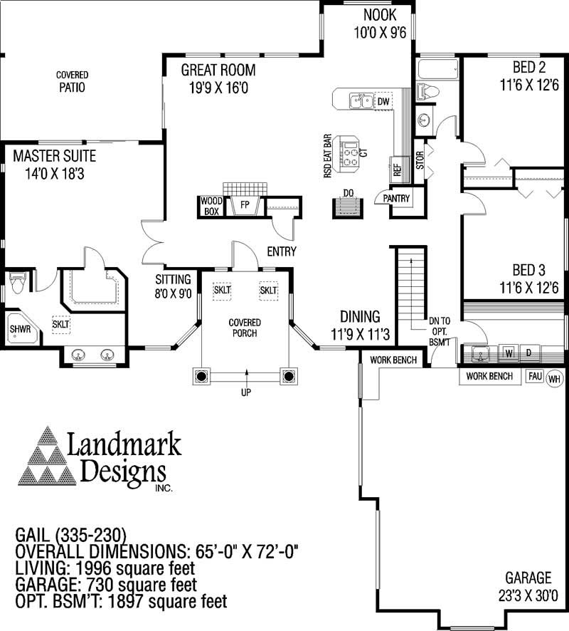 Floor Plan First Story of Ranch Plan #145-1172