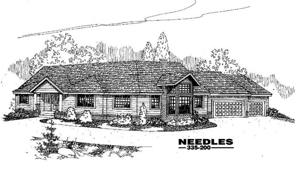 Front view of Ranch home (ThePlanCollection: House Plan #145-1174)