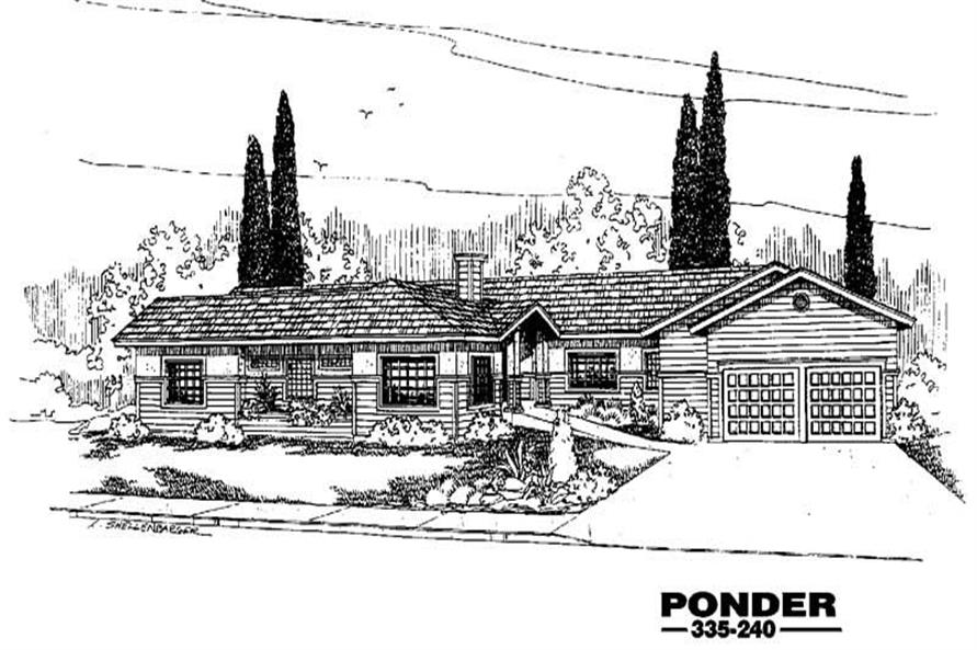 Front view of Ranch home (ThePlanCollection: House Plan #145-1175)