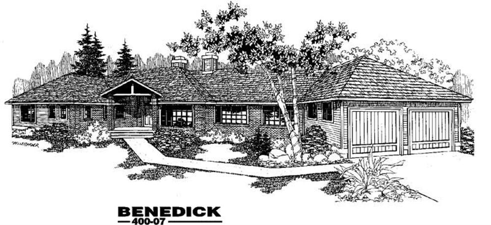 Front view of Ranch home (ThePlanCollection: House Plan #145-1178)