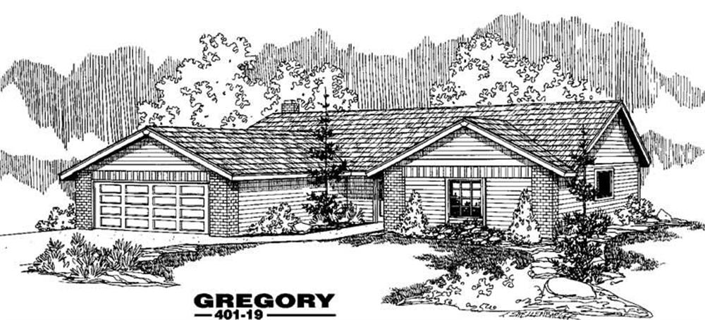 Front view of Ranch home (ThePlanCollection: House Plan #145-1187)