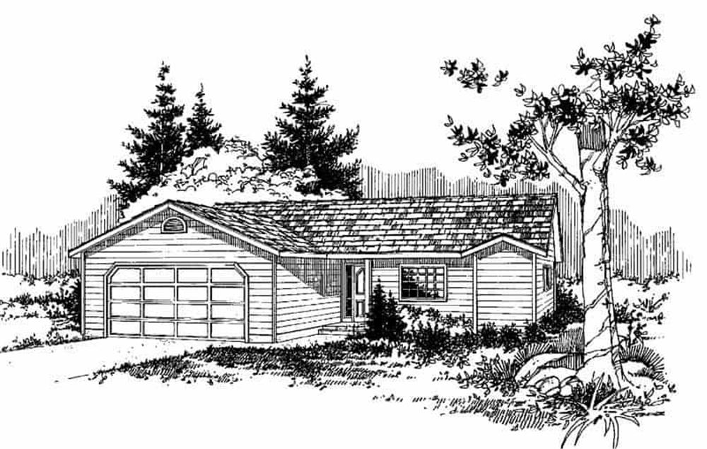 Front view of Ranch home (ThePlanCollection: House Plan #145-1193)