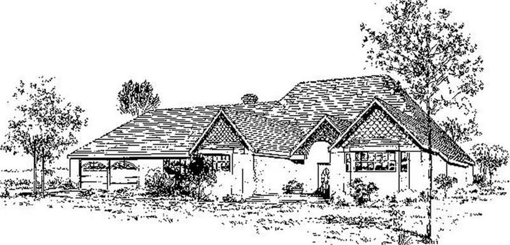 Front view of French home (ThePlanCollection: House Plan #145-1196)