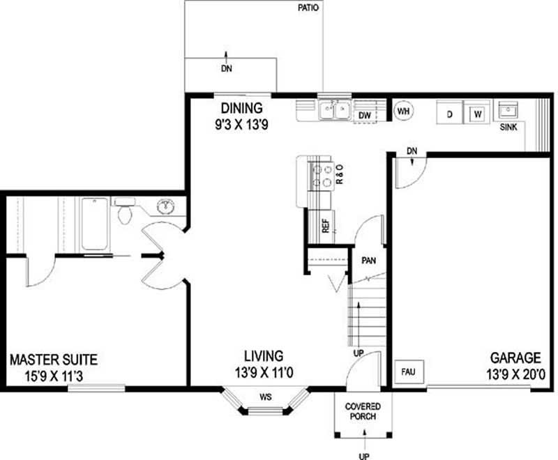 Floor Plan First Story of Small House Plans #145-1199