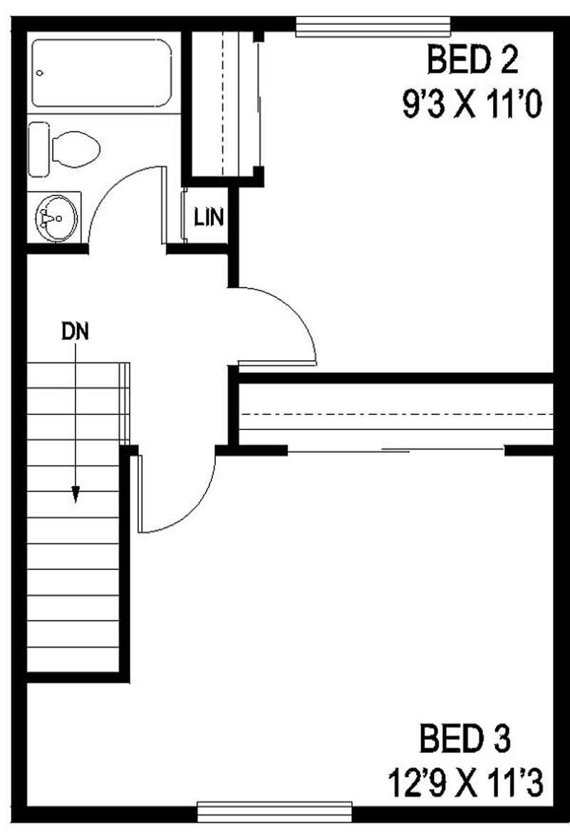 Floor Plan Second Story of Small House Plans #145-1199