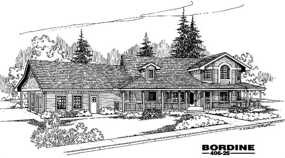 Front view of Country home (ThePlanCollection: House Plan #145-1205)