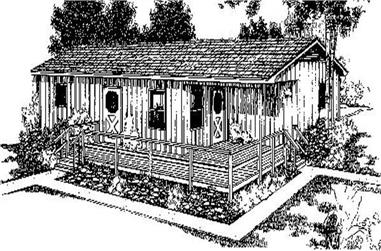 3-Bedroom, 1005 Sq Ft Log Cabin House Plan - 145-1212 - Front Exterior