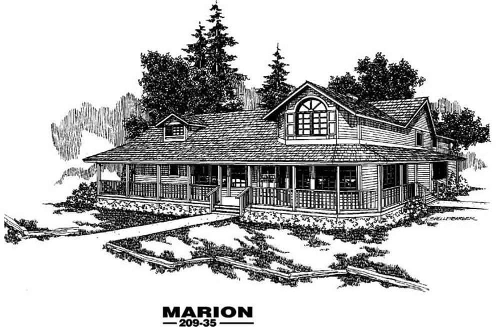 Front view of Country home (ThePlanCollection: House Plan #145-1231)