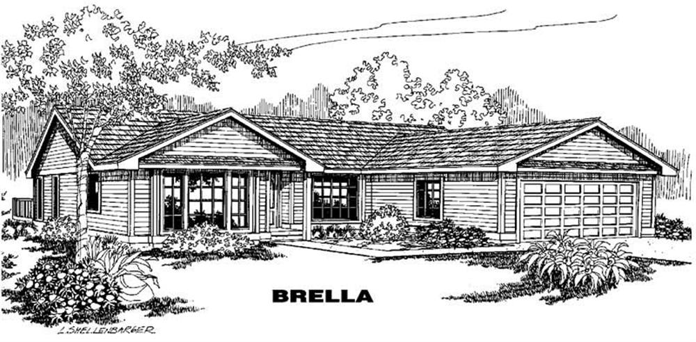Front view of Ranch home (ThePlanCollection: House Plan #145-1234)