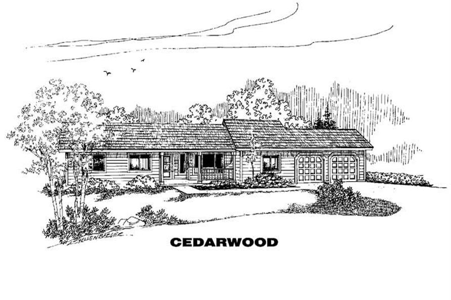 Front view of Ranch home (ThePlanCollection: House Plan #145-1235)