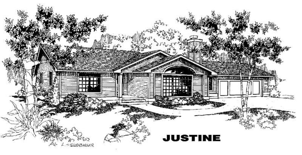 Front view of Ranch home (ThePlanCollection: House Plan #145-1254)