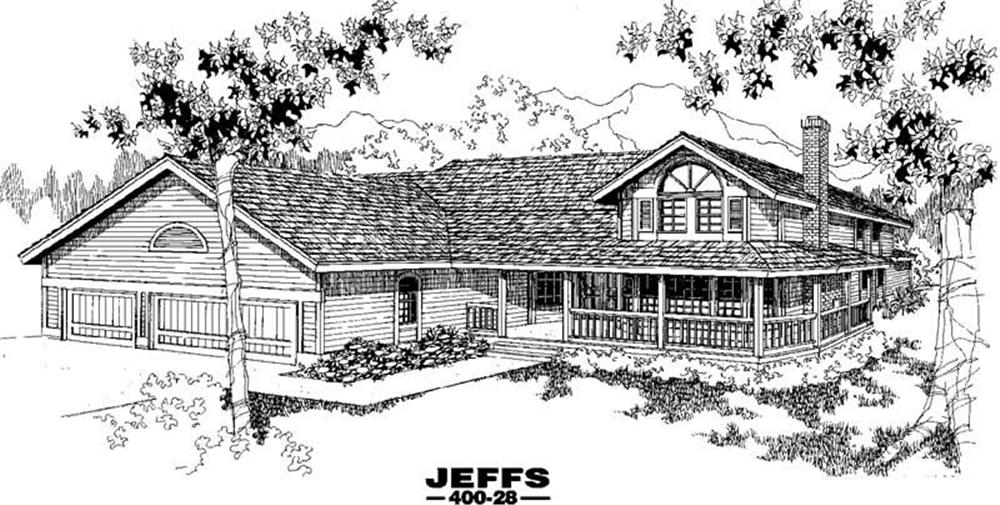 Front view of Country home (ThePlanCollection: House Plan #145-1262)
