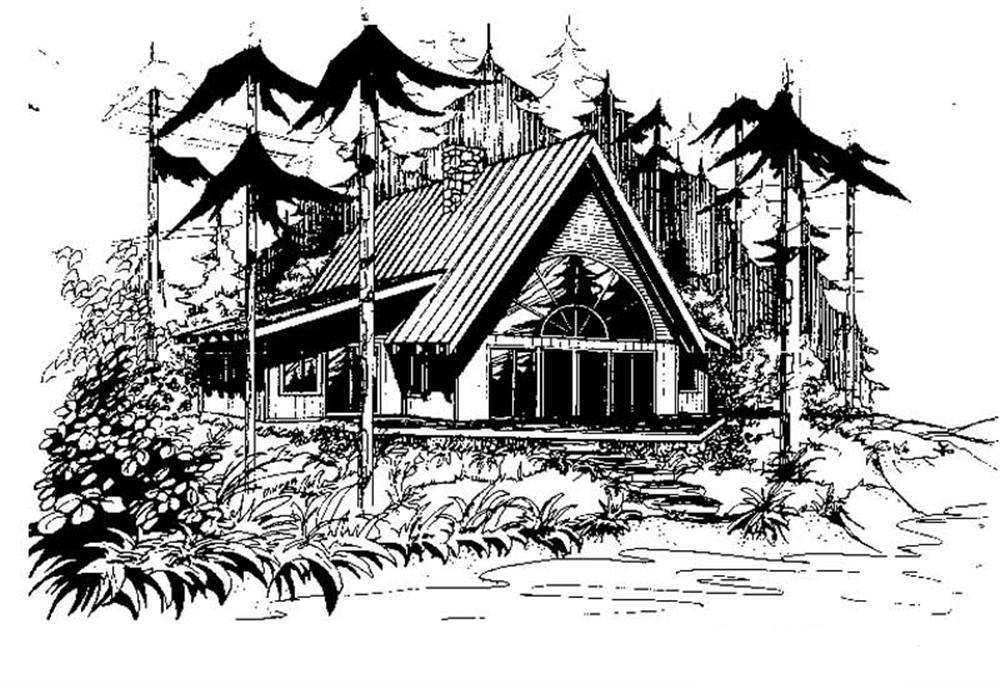 Front view of Log Cabin home (ThePlanCollection: House Plan #145-1278)
