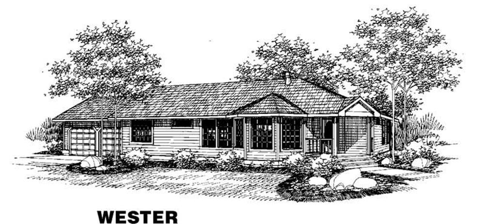 Front view of Ranch home (ThePlanCollection: House Plan #145-1282)