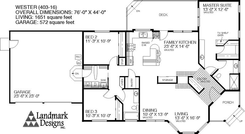 Floor Plan First Story of Ranch Plan #145-1282