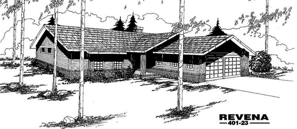 Front view of Ranch home (ThePlanCollection: House Plan #145-1328)