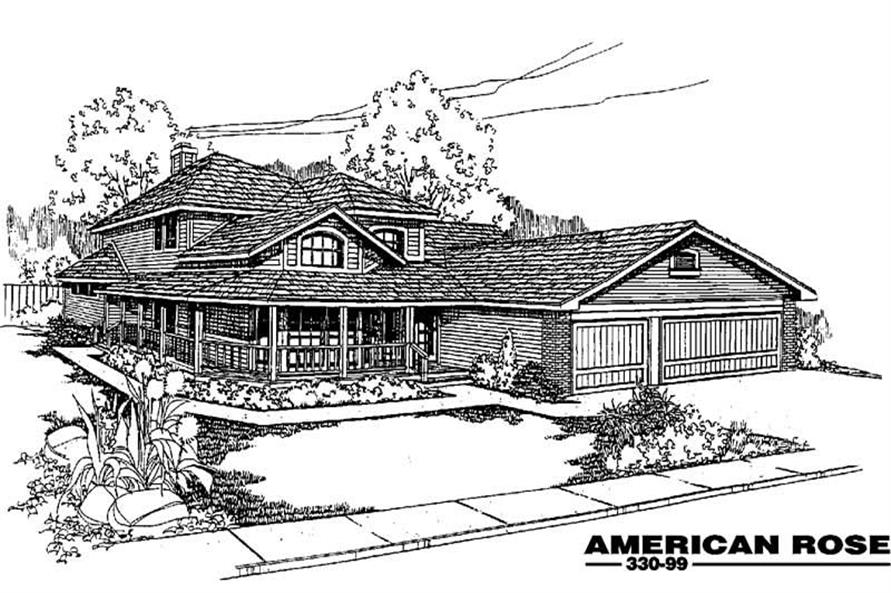Front view of Country home (ThePlanCollection: House Plan #145-1329)