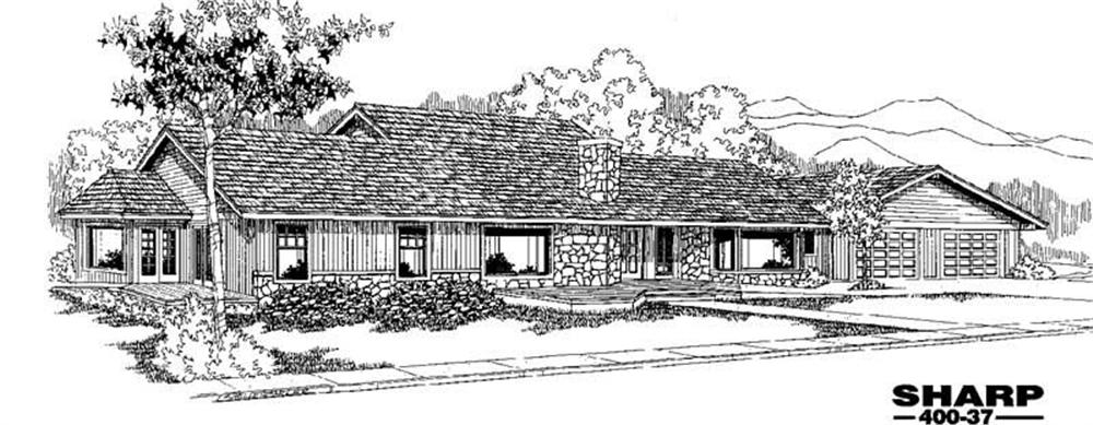 Front view of Ranch home (ThePlanCollection: House Plan #145-1343)