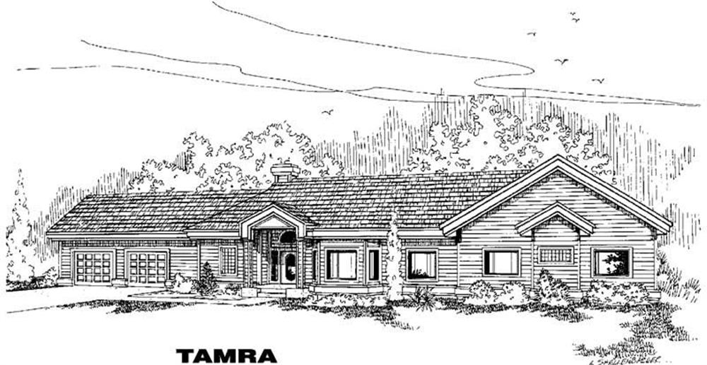 Front view of Ranch home (ThePlanCollection: House Plan #145-1349)
