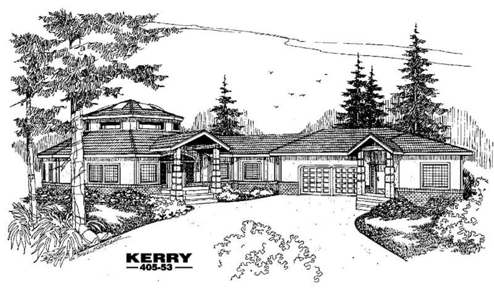 Front view of Ranch home (ThePlanCollection: House Plan #145-1354)