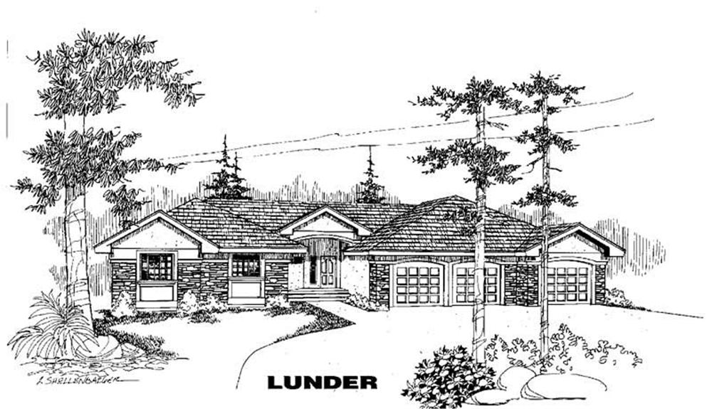 Front view of Ranch home (ThePlanCollection: House Plan #145-1356)