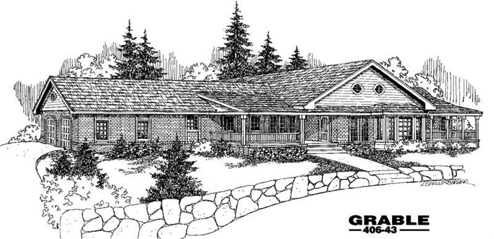 Front view of Country home (ThePlanCollection: House Plan #145-1357)