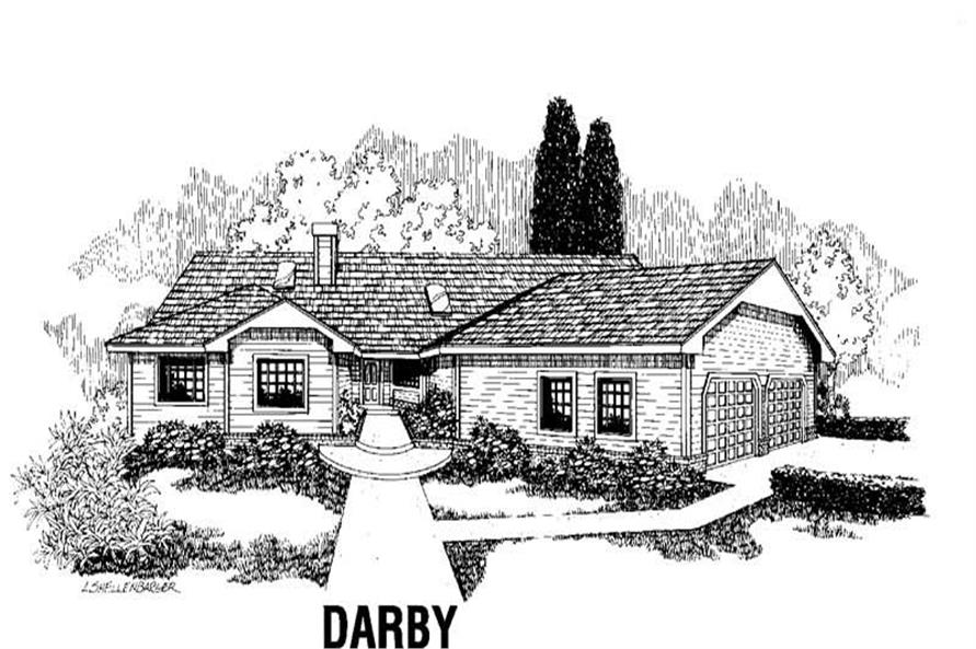 Front view of Ranch home (ThePlanCollection: House Plan #145-1392)