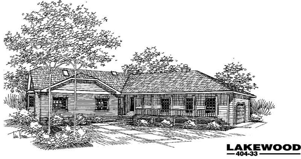 Front view of Ranch home (ThePlanCollection: House Plan #145-1408)