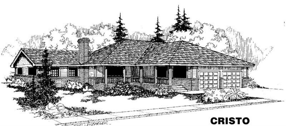 Front view of Ranch home (ThePlanCollection: House Plan #145-1432)