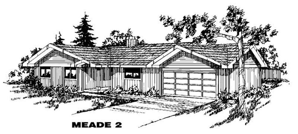 Front view of Ranch home (ThePlanCollection: House Plan #145-1436)