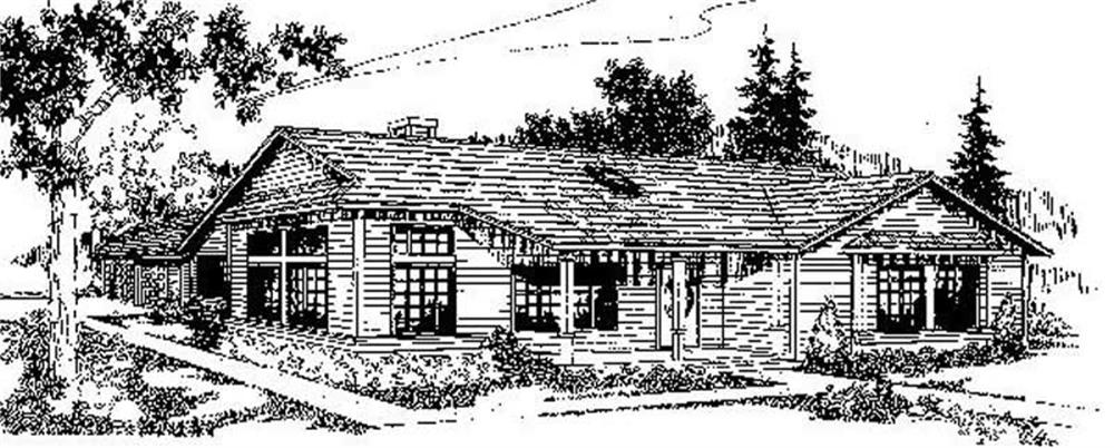 Front view of Ranch home (ThePlanCollection: House Plan #145-1446)