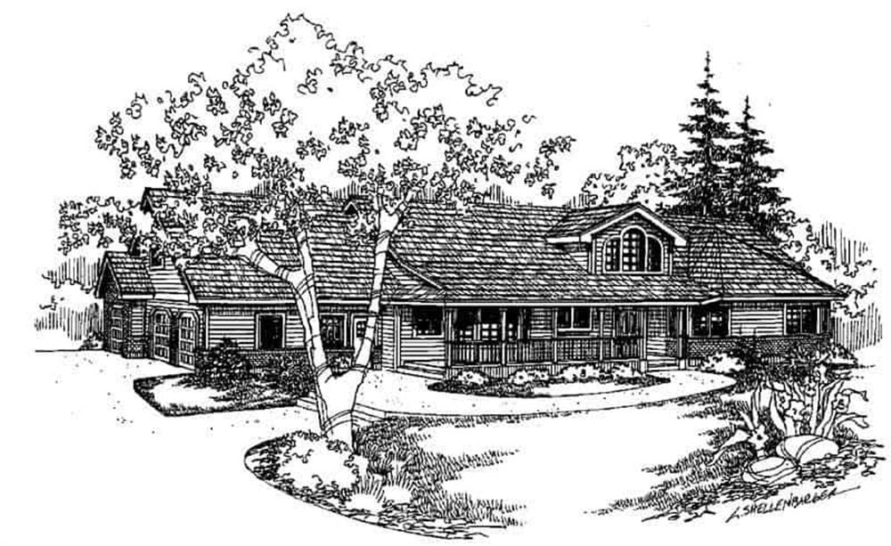 Front view of Country home (ThePlanCollection: House Plan #145-1462)