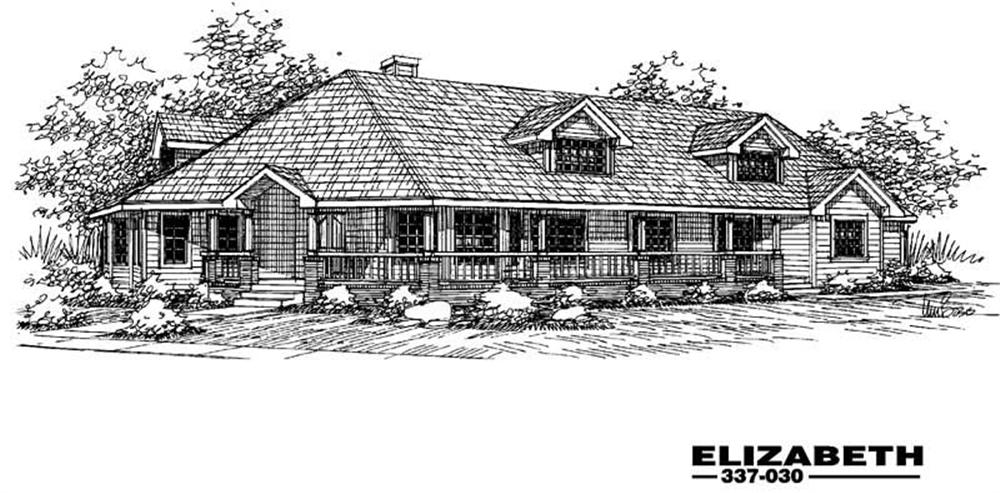 Front view of Country home (ThePlanCollection: House Plan #145-1465)