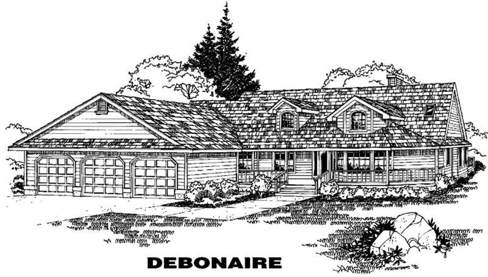 Front view of Ranch home (ThePlanCollection: House Plan #145-1477)