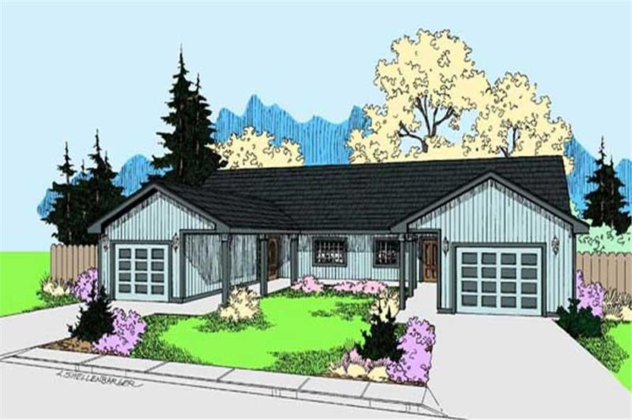 Front view of Duplex/Multi-Family home (ThePlanCollection: House Plan #145-1496)
