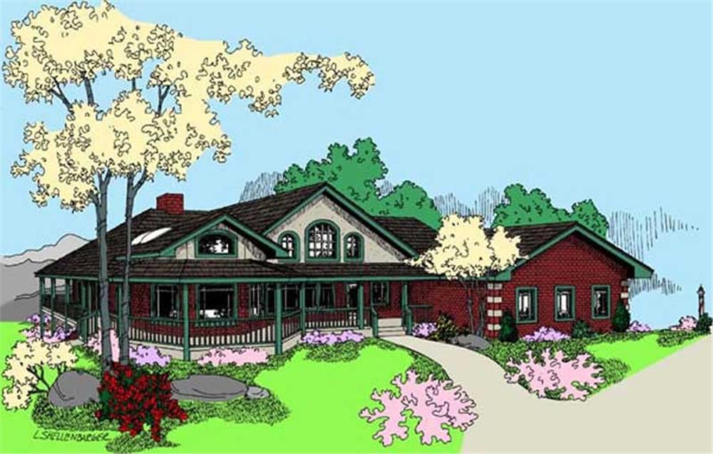Front view of Country home (ThePlanCollection: House Plan #145-1501)