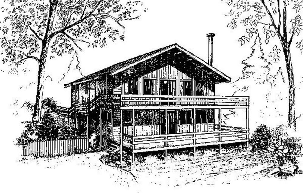Front view of Log Cabin home (ThePlanCollection: House Plan #145-1522)