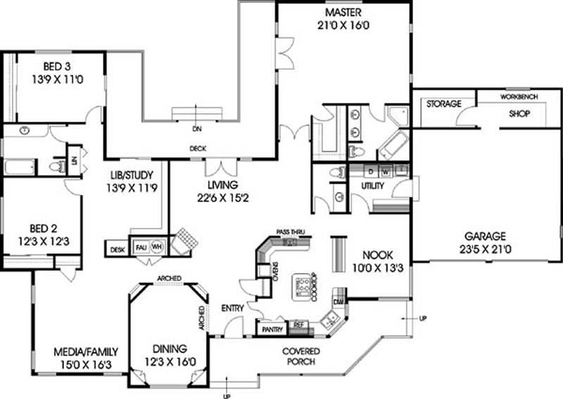 Floor Plan First Story of Ranch Plan #145-1535