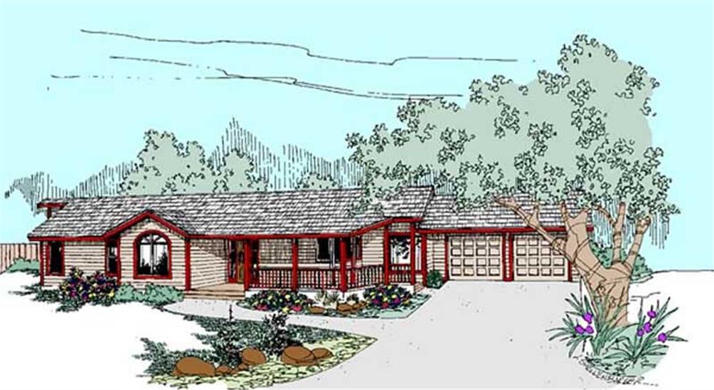 Front view of Ranch home (ThePlanCollection: House Plan #145-1535)