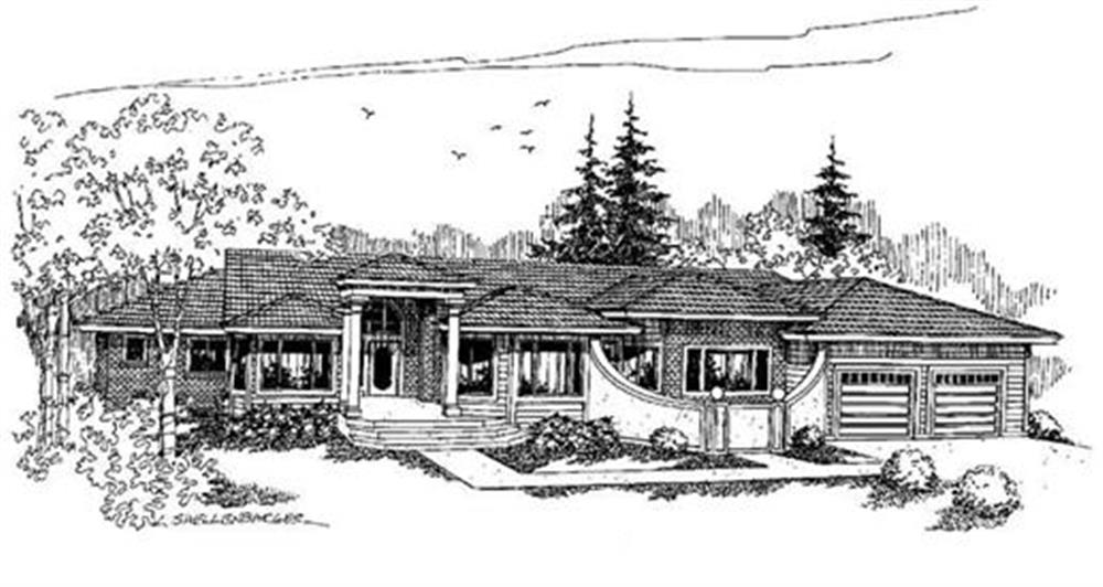Front view of Ranch home (ThePlanCollection: House Plan #145-1545)