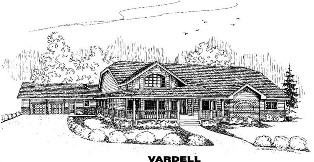 Front view of Ranch home (ThePlanCollection: House Plan #145-1549)