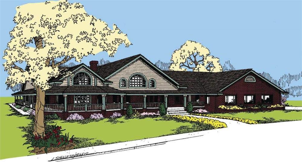 Front view of Country home (ThePlanCollection: House Plan #145-1555)