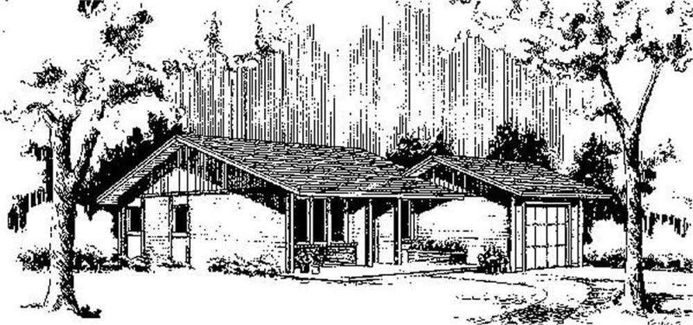 Front view of Ranch home (ThePlanCollection: House Plan #145-1556)